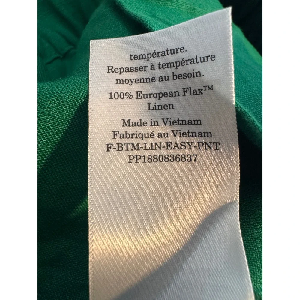 Everlane The Linen Easy Pant Green 100% European Flax Elastic Waist Small